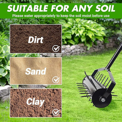 18 Inch Heavy Duty Rolling Lawn Aerator, Adjustable Weight Manual Roller Lawn Aerator Tool ，Heavy Duty Outdoor Manual Garden Lawn Tool for Yard Garden