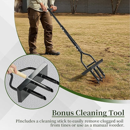 VINGLI Lawn Aerator, 43 inch Manual Aerator Tool with Soil Core Tray, Grass Plug Aerator with 3 Tines for Gardening Soil Compaction Lawn Yard Care, Black