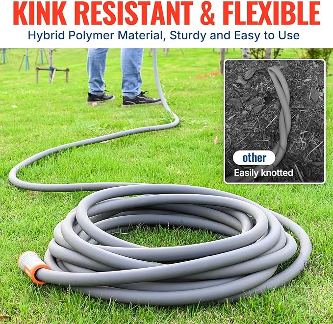 YAMATIC Short Garden Hose 5/8 in x 5 ft with Swivel Handle, Super Flexible Leader Hose for Hose Reel, All-weather, Lightweight, Burst 600 PSI, Grey