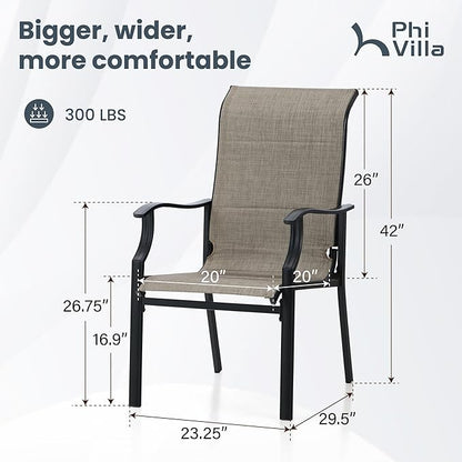 PHI VILLA Outdoor Dining Chairs Set of 4, High Back Textilene Fabric Padded Armchairs with E-Coated Steel Frame for Patio, Porch, Deck, Yard