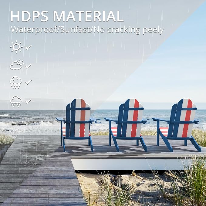 LUE BONA HDPS Adirondack Chairs Set of 8, Fire Pit Outdoor Chair Weather Resistant with Cup Holder, Modern Plastic Chair Plastic for Patio, Deck, Proch, 350LBS, Flag Blue