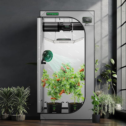 VIVOSUN G336 36"x36"x72" Grow Tent, 3x3 FT Advanced Gray Mylar Tent with 19mm Poles, Observation Window and Floor Tray for Hydroponic Plants for VS2000/VS3000