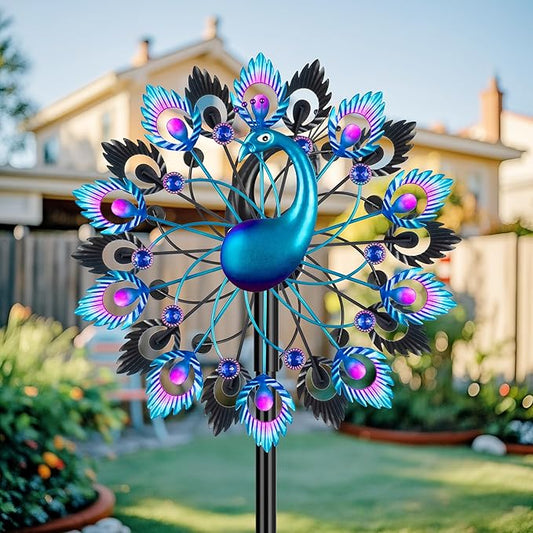 Wind Spinners Garden Decor for Outside, 13 Inches 360°Peacocks Windmill for Yard Decorations Outdoor, Metal Yard Art Wind Sculptures Garden Gifts for Women, Backyard, Patio, Lawn Ornament