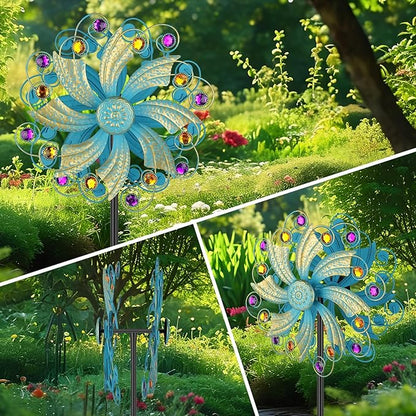 Metal Wind Spinners Outdoor, Golden Kinetic Wind Sculpture Garden Pinwheels with Metal Stake, Yard Art Decor for Patio, Lawn & Garden, Creative Gifts 57.5 * 13 Inch