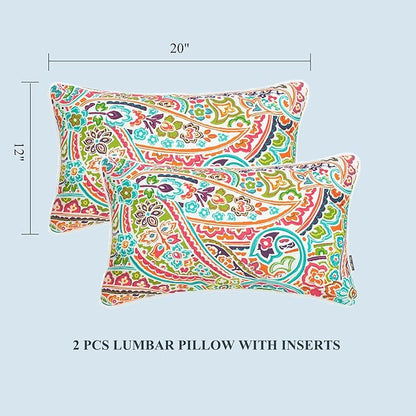 FUNHOME Outdoor Indoor Lumbar Pillow Covers ONLY, No Insert! Water-Repellent Patio Lumbar Cases 12” x 20”, Throw Pillowcase Shell for Couch Garden Furniture Use -Melora Paisley