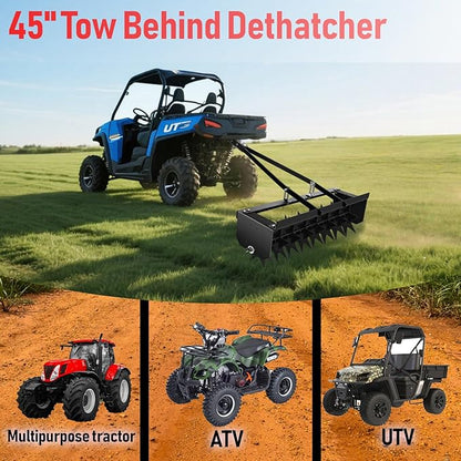 45 Inch Towed Spike Aerator, Tractor Lawn Aerator with 8 Steel Spike Discs, Mower Hitch, Lawn Soil Penetrator with Extra Wide Drawbar for Farm, Planting (Black, 45 Inch)