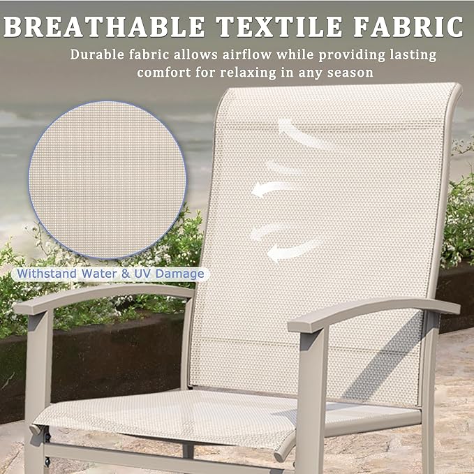 Outdoor Dining Chairs Set of 8, Stackable Patio Chairs with Metal Frame & Textilene Fabric, Perfect for Patio Garden Deck, Ivory