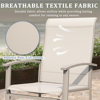 Outdoor Dining Chairs Set of 2, Stackable Patio Chairs with Metal Frame & Textilene Fabric, Perfect for Patio Garden Deck, Ivory
