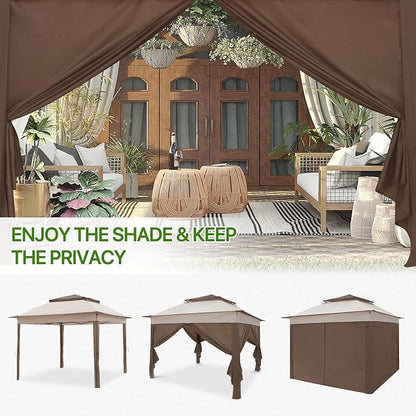 COOS BAY 11x11 Pop-up Instant Gazebo Tent with 4 Sidewalls Outdoor Canopy Shelter with Carry Bag, Stakes and Ropes, Beige