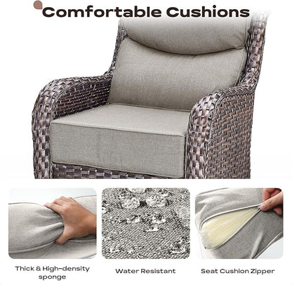 Rilyson Outdoor Patio Swivel Rocker Chairs Set of 2, Waterproof Wicker, High Back, Deep Seating, Wide Armrest, Upgraded 6 inch Thick Cushions, Side Table, Ideal for Deck Porch Yard, Brown/Beige