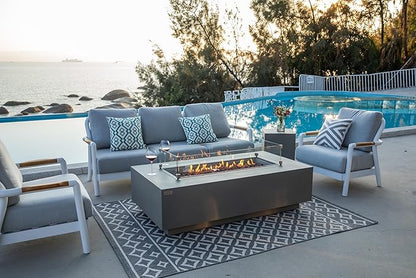 AMS Creations | Madison 60" Bundle Rectangular Natural Gas Outdoor Fire Pit Table | Light Gray Concrete GFRC | Smooth Texture or Surface | Electronic Ignition | Outside Backyard Fireplace