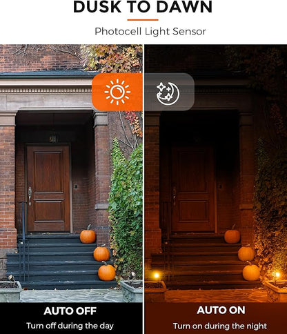 L LOHAS LED Halloween Spotlight Outdoor, Orange Spot Lights for Yard, Auto On/Off 5W 120V Landscape Lighting for House, Holiday, Trees, Decoration, 450LM IP66 Waterproof, UL Listed, 2 Pack