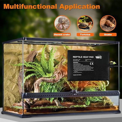LUCKY HERP Reptile Heat Pad 6x8 Inch 8W Under Tank Terrarium Heating Mat, Reptile Heat Mat, Reptile Heating Pad for Turtle, Lizard, Hermit Crab, Frog, Snake