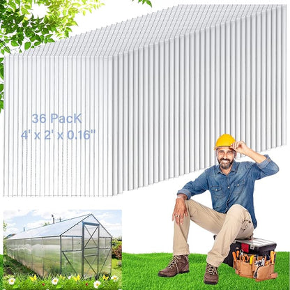 Tatuo 6 Pack 4' X 2' X 0.16'' Polycarbonate Greenhouse Panels Polycarbonate Sheets Twin-Wall Roof Panels Waterproof UV Protected Clear Corrugated Plastic Roofing for Greenhouse Replacement