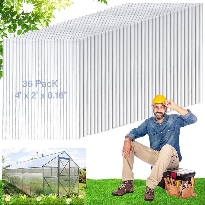Tatuo 24 Pack 4' X 2' X 0.16'' Polycarbonate Greenhouse Panels Polycarbonate Sheets Twin-Wall Roof Panels Waterproof UV Protected Clear Corrugated Plastic Roofing for Greenhouse Replacement