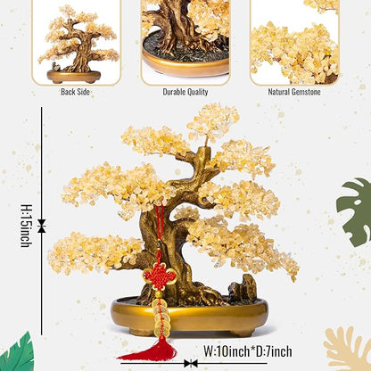 Natural Citrine Gemstone Crystal Bonsai Tree of Life Large Feng Shui Money Chakra Tree for Luck and Wealth Desk Decoration(1,251 Gem Count)