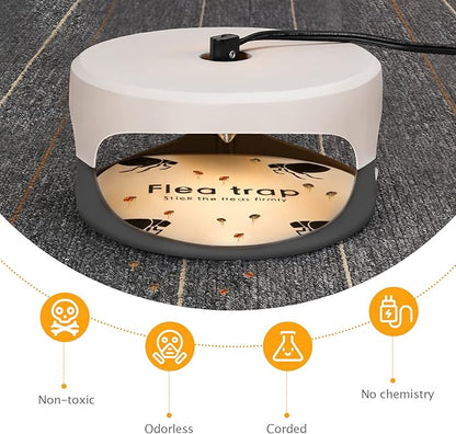 Flea Traps for Inside Your Home 2 Packs, Flea Trap for Indoor, Bed Bug Killer with Sticky Pads & Light Bulb Replacement, Natural Flea Infestation Treatment