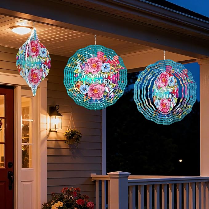 Grandma Gifts for Christmas - Garden Decor Wind Spinner Outdoor 12-Inch 3D Kinetic Stainless Steel Metal Hanging Yard Art - Birthday Gifts for Grandma Gigi Nana Granny for Thanksgiving Mother's Day