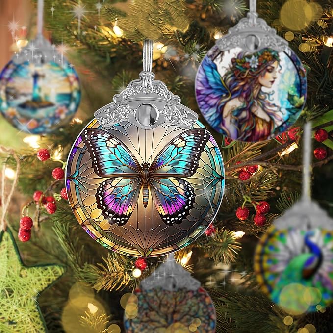Stained Glass Suncatcher Butterfly Ornament for Christmas, Holidays, Tree Decor, Home Decoration and Gifts