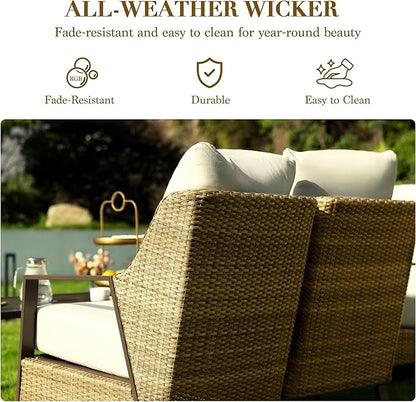 Outdoor Patio Furniture - 2 Pcs Armchair, All-Weather Wicker Outdoor Conversation Set with 4.72" Olefin Thick Cushions for Deck, Porch, Balcony, Backyard, Beige