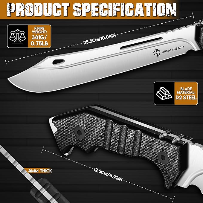 Dream Reach Heavy Duty Machete - Portable Full Tang Outdoor Knife with Sheath Strap for Camping Hiking Gift for Men 9.6 Inches
