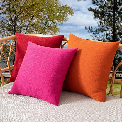 Kevin Textile Fall Outdoor Waterproof Throw Pillow Covers Decorative Farmhouse Water Resistant Checkered Cushion Covers for Tent Patio Garden Couch Sofa Pack of 2 (18x18 Inch Orange)