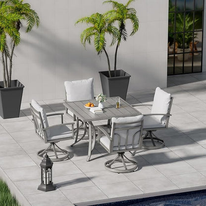 HAPPATIO 5-Piece Patio Outdoor Dining Set - All Aluminum Outdoor Patio Table and Chairs Set for 4 includes 1 Square Dining Table and 4 Swivel Dining Chairs, Patio Outdoor Dining Set for Lawn or Garden