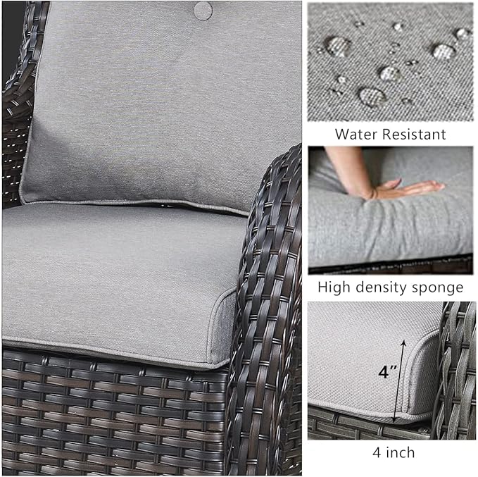 HUMMUH Patio Furniture 5 Pieces Outdoor Furniture Set Wicker Outdoor Sectional Couch with Patio Swivel Rocking Chairs,Ottomans for Patio