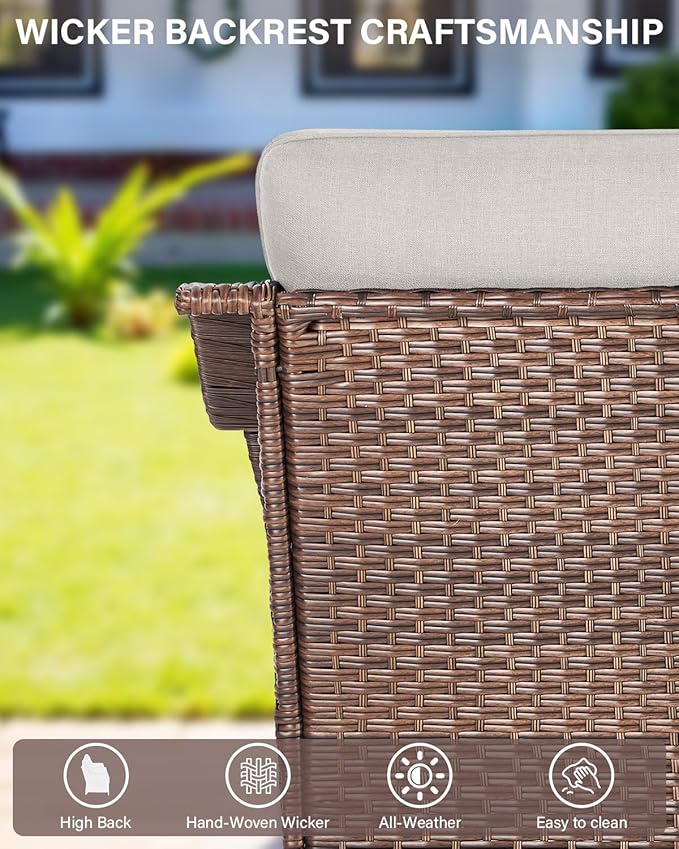 Belord Wicker Patio Furniture Set with 41” Fire Pit Table - Swivel Rocker Glider Outdoor Chairs with Sofa and Glass Top Side Table, All-Weather Removable 6" Beige Seat Cushion for Warm Patio Evenings