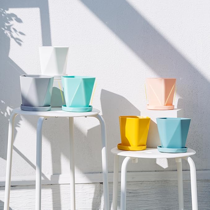 Cute Plant Pots Planters for Indoor Plants Planter Pots 7.6/6.5/5.1 Inch Set of 3 Outdoor Plant Pots with Drainage Holes and Saucers Flower Pots Outdoor Clearance (Earthen Yellow)
