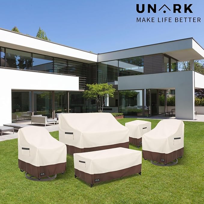 Outdoor Swivel Chair Covers Waterproof 2 Pack, Outdoor Chair Covers Patio Furniture Cover for Deck Patio Swivel Chair Heavy Duty, 28 W x 32 D x 36 H inches Beige and Brown