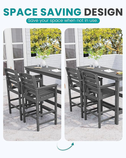SERWALL 41" Outdoor Bar Table, All Weather HDPE Patio Bar Counter Height Table, Rectangle Patio Bar Table for Outside, Garden, Backyard, Balcony, Poolside, Grey