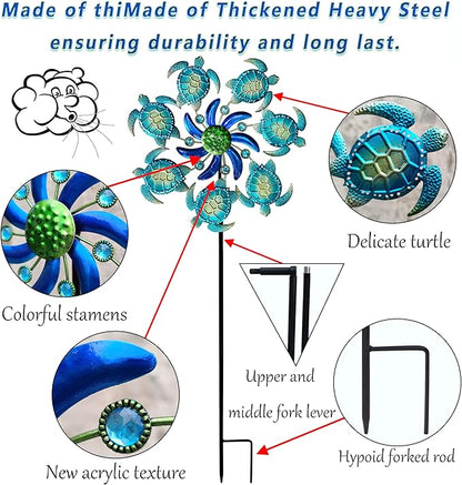 39" Sea Turtle Wind Spinners Garden Stake-Ocean Theme Outdoor Decorations- Metal Stake Yard Spinner-Wind Sculpture Yard Art Decorations for Patio,Swimming,Lawn & Garden Decor