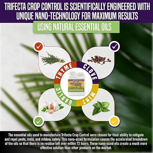 Trifecta Crop Control Super Concentrate All-in-One Natural Pesticide, Fungicide, Miticide, Insecticide, Help Defeat Spider Mites, Powdery Mildew, Botrytis, Mold, and More on Plants 4 OZ