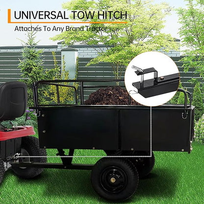 750 LBS Heavy Duty ATV Trailer Tow Behind Steel Dump Cart, 15 Cu. Ft Garden Utility Trailer with Removable Sides & Rear Hitch for Riding Lawn Mower Tractor, Black