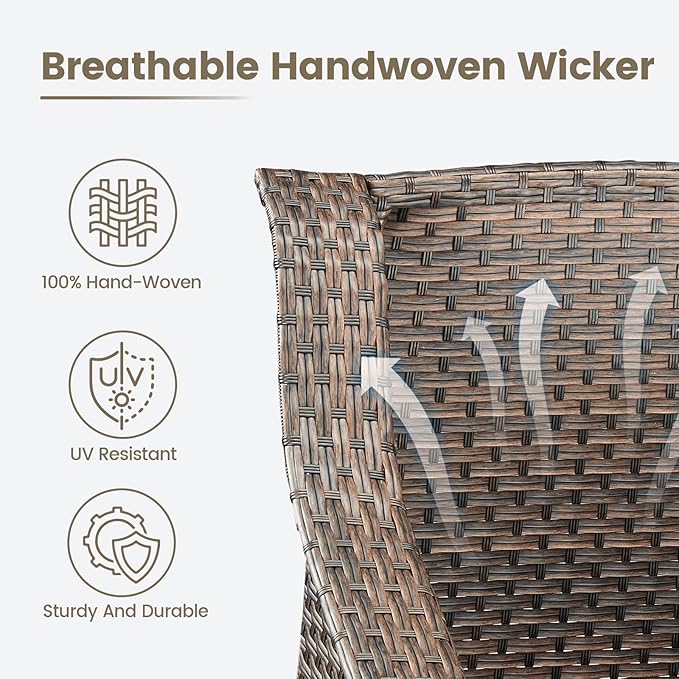 Outdoor Wicker Patio Chairs Set of 2 - Heavy Duty Outside Modern PE Rattan Lawn Chair for Front Porch Balcony Backyard Yard Deck Poolside Apartment – Brown/Grey