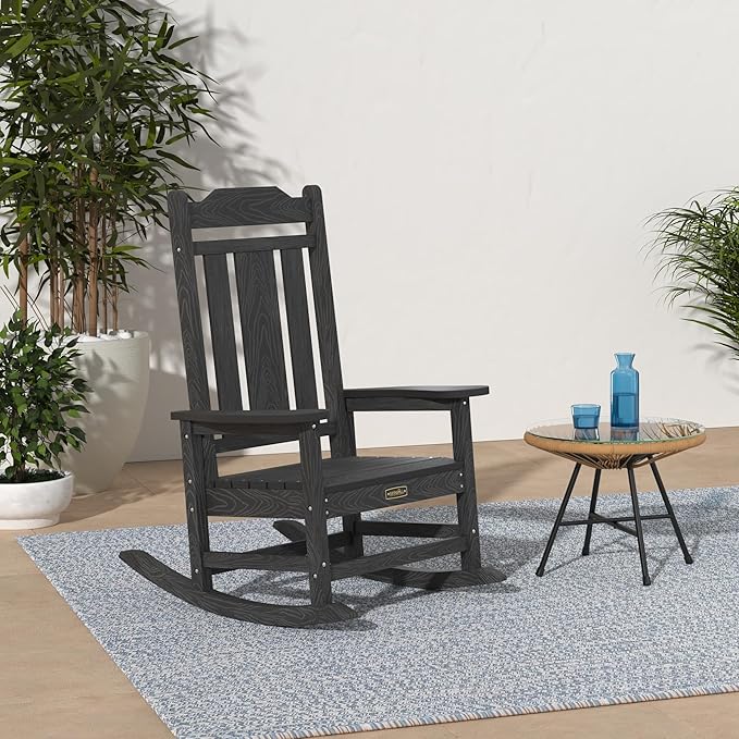 SERWALL Outdoor Rocking Chair Black Set of 4