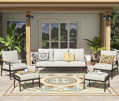 NATURAL EXPRESSIONS 7 Pieces Patio Furniture Set, Outdoor Furniture Sofa Sectional Modern Metal Patio Conversation Set with High Back Wicker Backrest & Loveseat for Balcony, Backyard, Deck, Porch