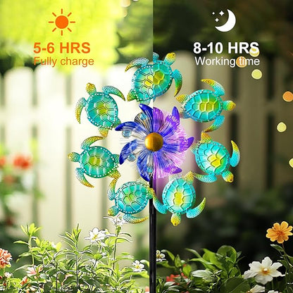 51" Sea Turtle Solar Wind Spinner Outdoor,Ocean Theme Garden Wind Spinners with LED Changing Light,Kinetic Windmill Decorative Turtle Decor Wind Sculpture for Yard,Patio,Lawn Unique Gifts