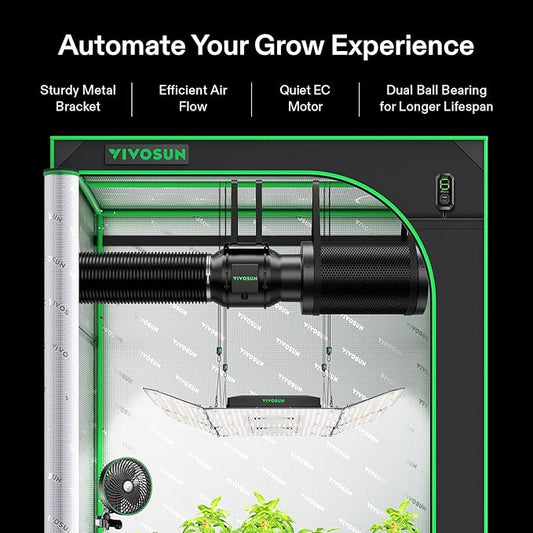VIVOSUN Smart Air Filtration G6 Kit 6", AeroZesh G6 Inline Duct Fan with E12 Speed Controller, Carbon Filter & 8' Ducting, Cooling & Ventilation System for Grow Tents, Indoor Gardening, Hydroponics