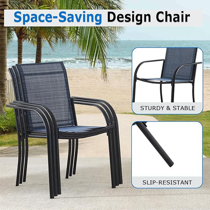 Outdoor Dining Chairs Set of 2, Stackable Patio Chairs with Textilene Fabric, Lightweight Garden Chairs for Poolside, Backyard, Camping, Dark Blue