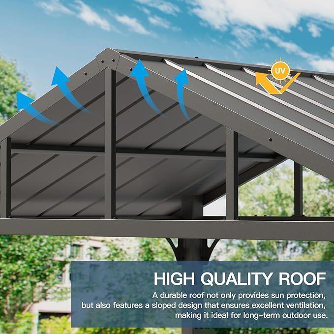 Kullavik 8' x 5' Hardtop Grill Gazebo,Outdoor BBQ Gazebo with Galvanized Steel Roof and Ceiling Hook,BBQ Pavilion with 2 Side Shelves and 5 Side Hooks for Patio Lawn Backyard Garden