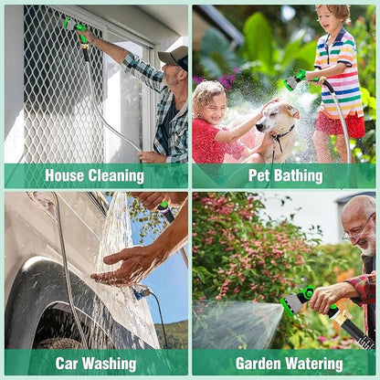 Metal Garden Hose 200Ft Stainless Steel Water Hose Heavy Duty with 10 Way Nozzle-Flexible Lightweight Durable No Kink & Tangle，Strong 3/4’’ Solid Metal Fitting Shut-Off Valve for Outdoor Yard