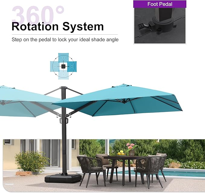 PURPLE LEAF 10 FT Square Patio Cantilever Umbrella Large Outdoor Aluminum Offset Umbrella with 360-degree Rotation for Garden Deck Backyard Pool, Turquiose Blue