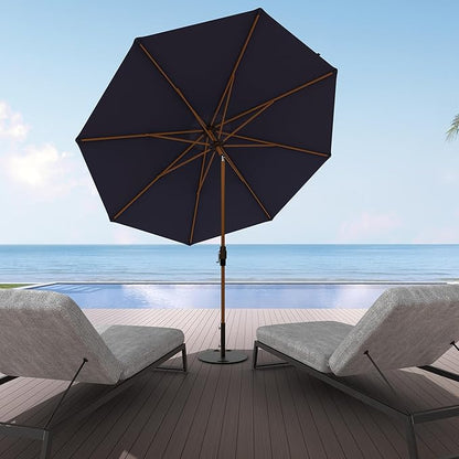 Midtown Umbrellas The Wooden 2-10 Feet Large Patio Umbrella, Terylast Navy Blue Fabric, Aluminum Frame For Backyard Umbrella, Deck Umbrella, Garden Umbrella & Pool Umbrella - Wooden Pole