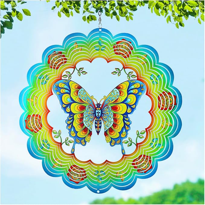 Butterfly Wind Spinners Butterfly Gifts for Women/Men 12 inch 3D Stainless Steel Hanging Wind Spinner Metal Wind Catchers Kinetic Sculpture for Indoor/Outdoor Decor, Yard Art, Garden Decorations