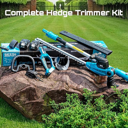 SEESII Pole & Cordless Hedge Trimmer 2-in-1: Electric Bush Trimmer with 20" Dual-Action Blade - 2 Pcs 4.0Ah Batteries, Telescopic Pole, Adjustable Rotating Head, Handheld Hedge Cutter for Tree Shrubs