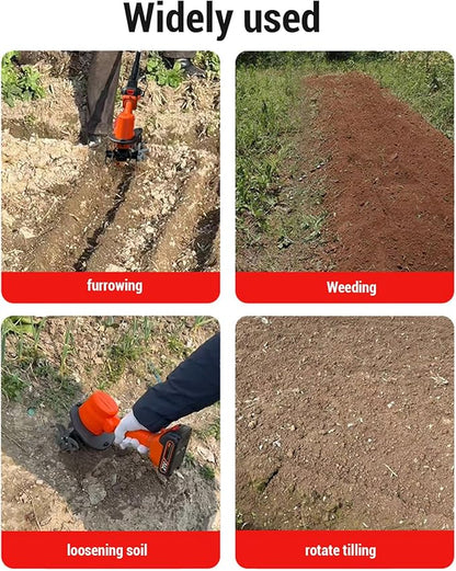 24V Cordless Electric Tiller with 2 Rechargeable Batteries, Handheld Garden Cultivator for Soil Aeration, Weeding, Lawn Trenching | Mini Hand Tillers for Gardening | Hand Held Battery Powered Tiller