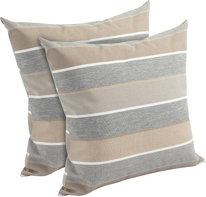 Outdoor Throw Pillows Water Resistant 18x18 inch,Decorative Throw Pillow with Insert Set of 2,Hidden Zipper Headrests for Patio Furniture Sofa Couch Chair(Gray Stripe)
