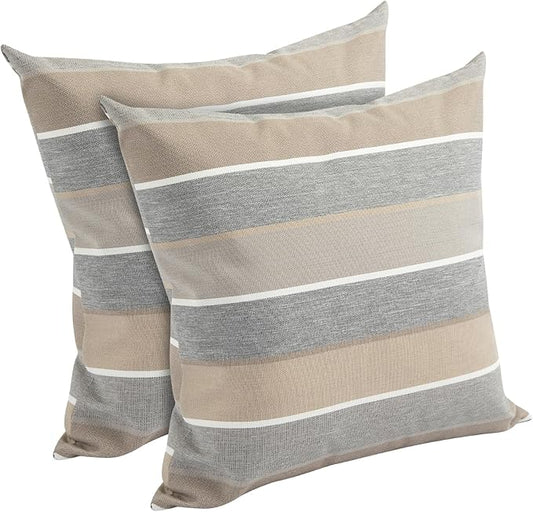 Outdoor Throw Pillows Water Resistant 18x18 inch,Decorative Throw Pillow with Insert Set of 2,Hidden Zipper Headrests for Patio Furniture Sofa Couch Chair(Gray Stripe)